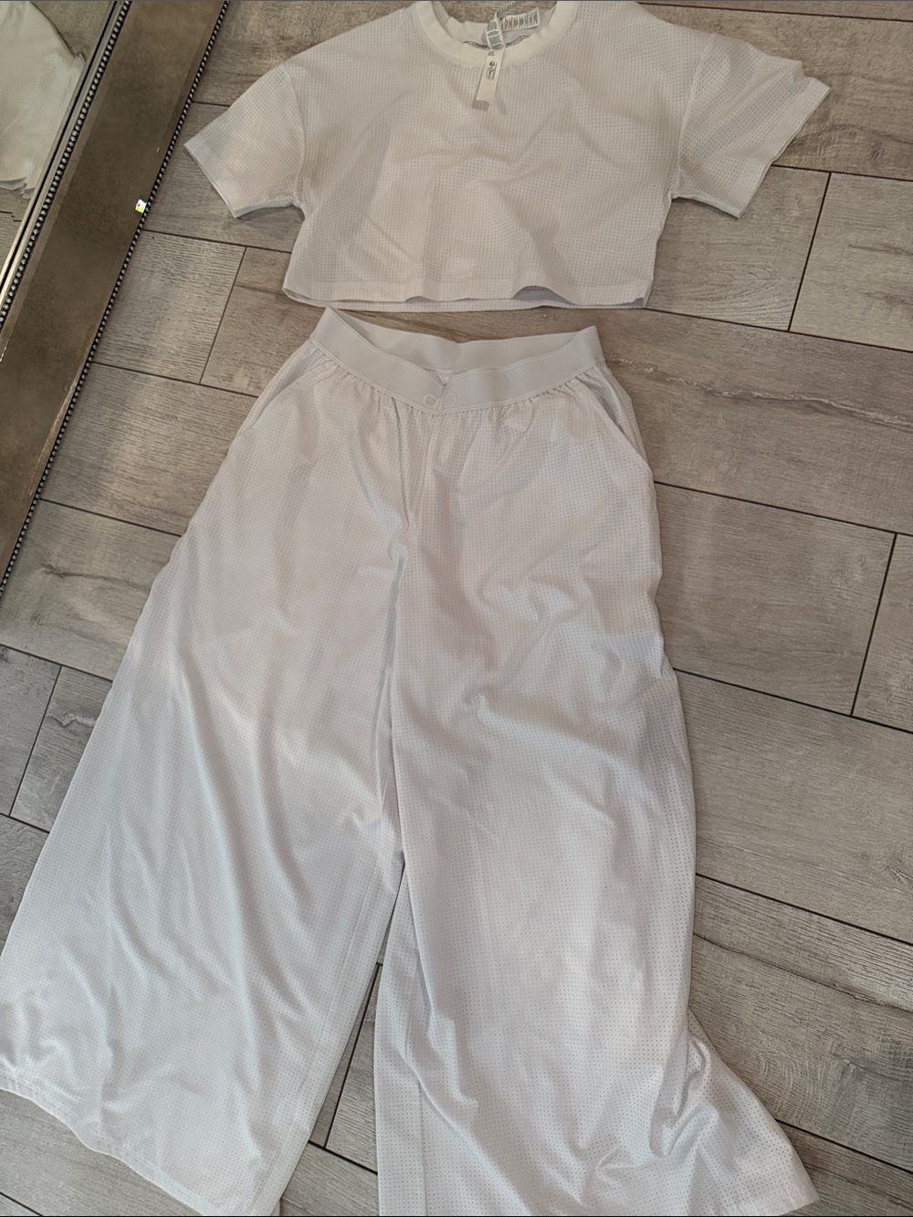 ALO Yoga White Wide-Leg Mesh Lounge Pants